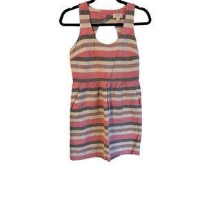 Ann Taylor Loft Pink And Gray Striped Sleeveless Dress Size 2P
